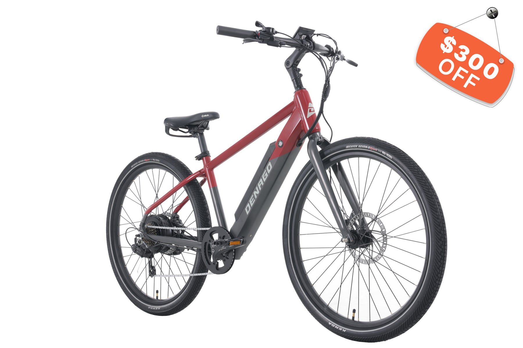 Denago City Model 1 Top-Tube Ebike Red with Gray / One Size